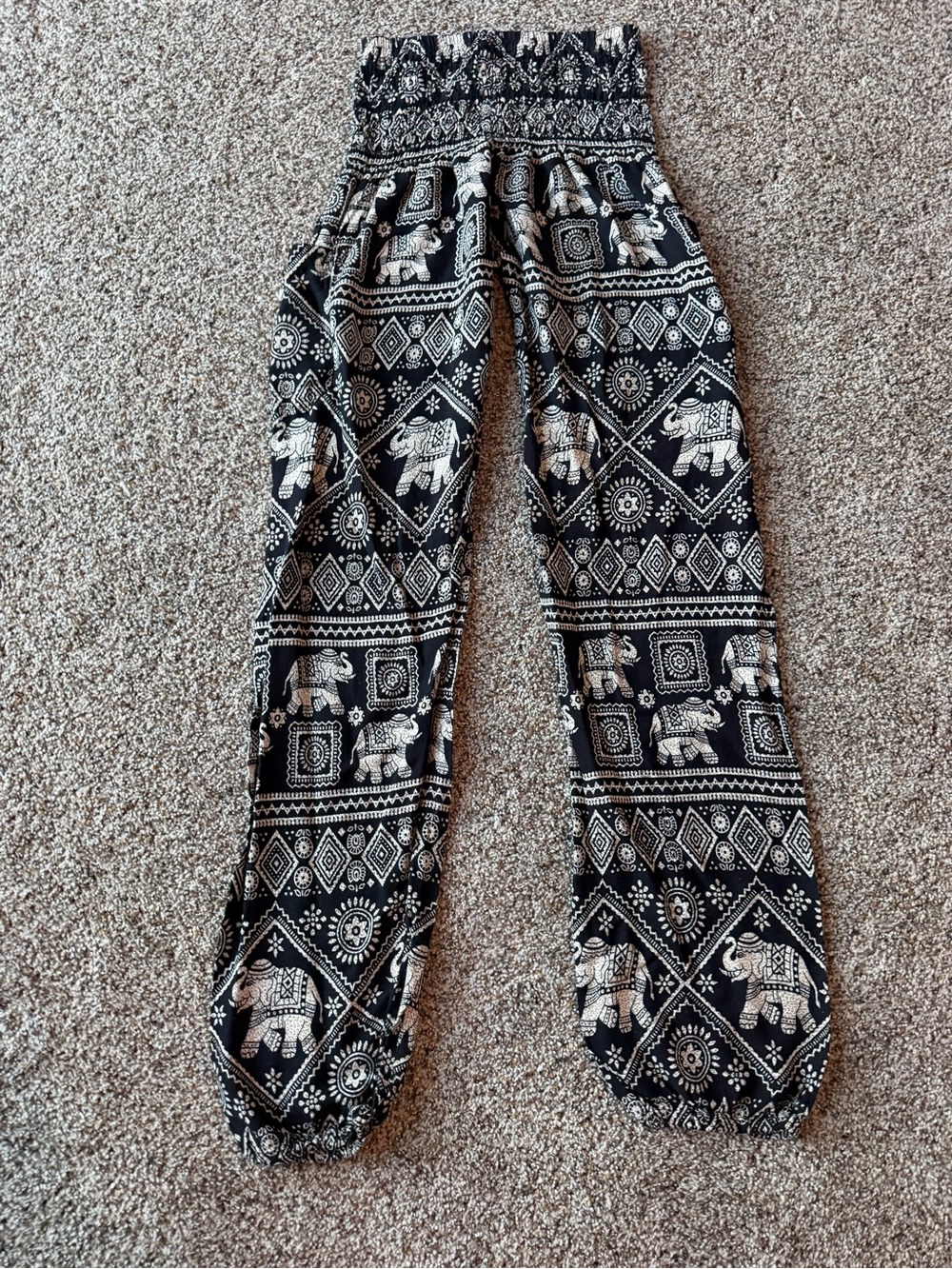 Mantra S Elephant Harem Pants Black Boho Thai Festival Smocked Waist Aladdin